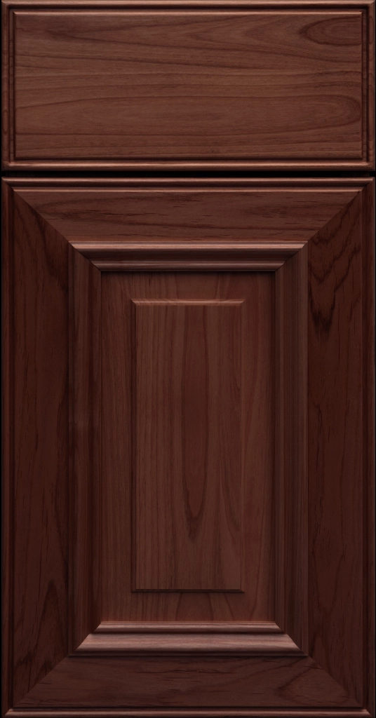 Custom Cherry Stain Anderson Raised Panel Kitchen Cabinet Door and matching Slab Drawer Front.